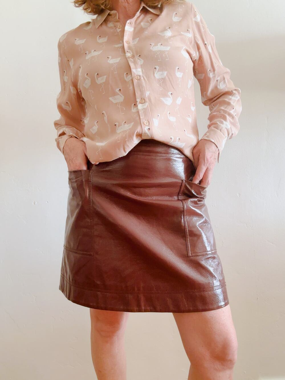 Maeve Anthropologie Pleather Brown Mini Skirt Size 8 Fall Vibes/Colors